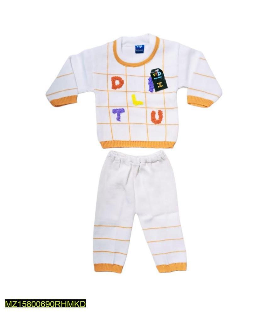 Two Pcs Baby Boy’s Stitched Knitted Printed Shirts And Trousers Set