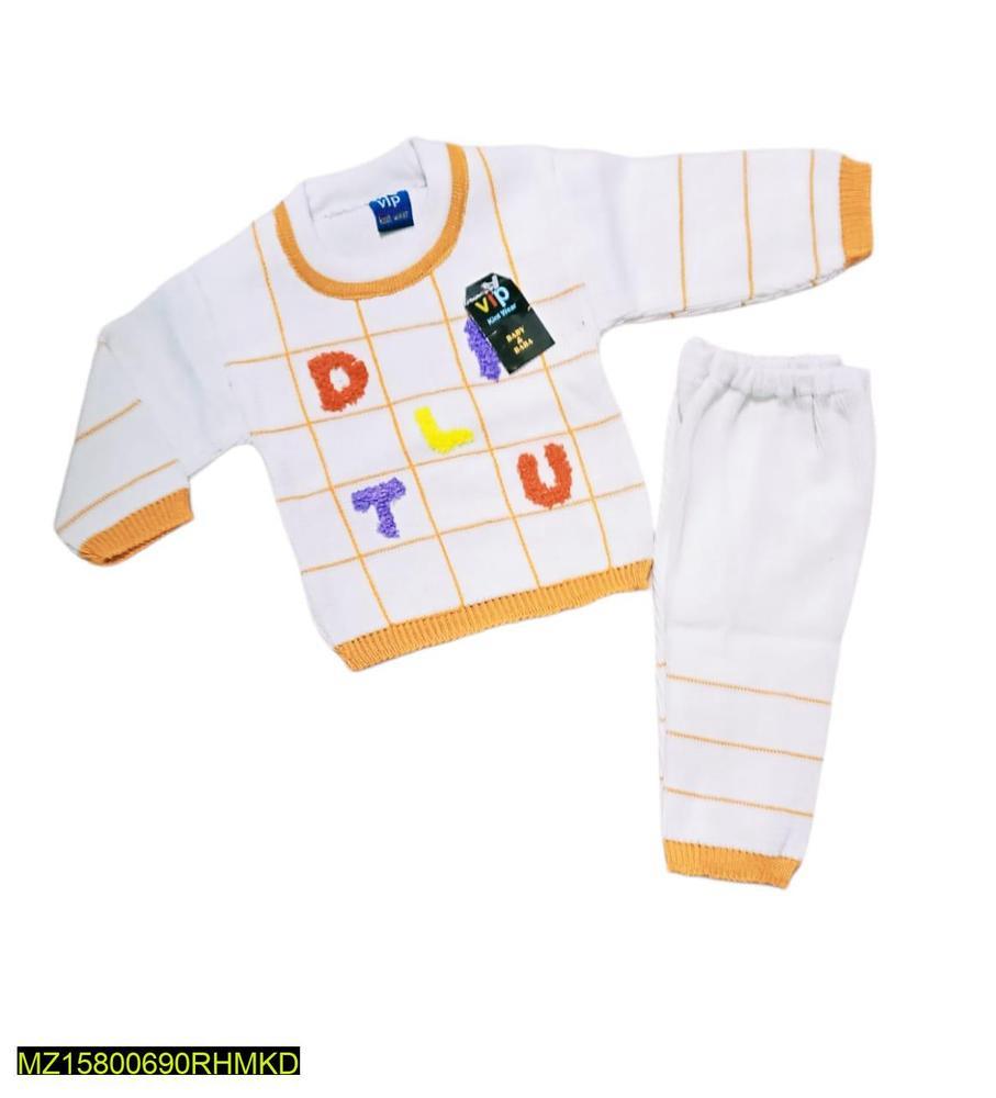 Two Pcs Baby Boy’s Stitched Knitted Printed Shirts And Trousers Set