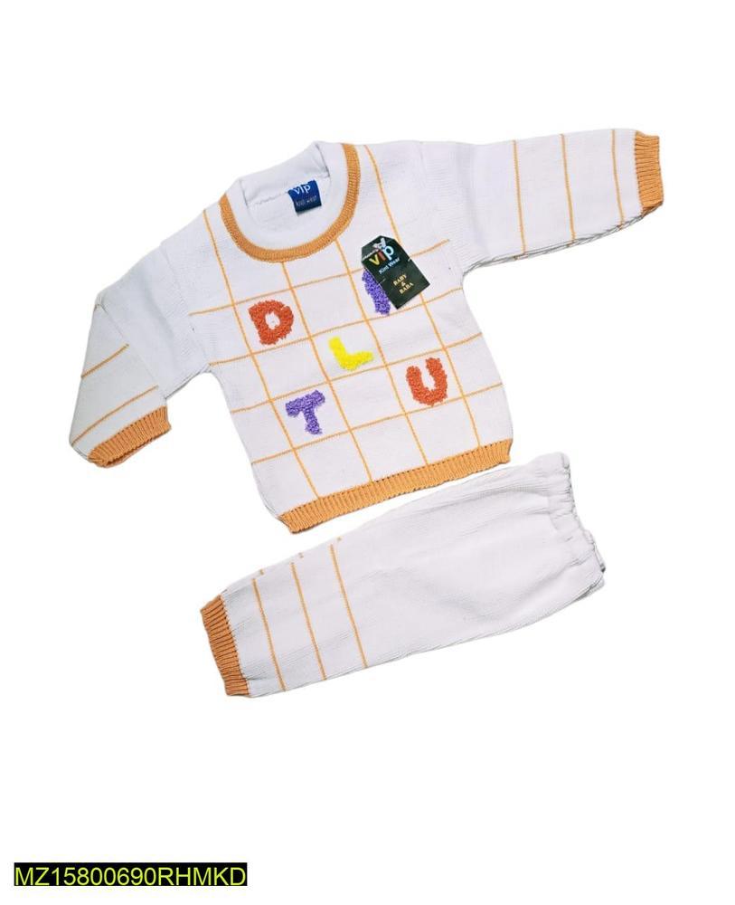 Two Pcs Baby Boy’s Stitched Knitted Printed Shirts And Trousers Set