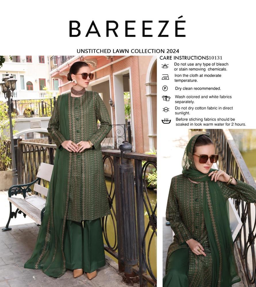 3 Pcs Women’s Unstitched Lawn Embroidered Suit