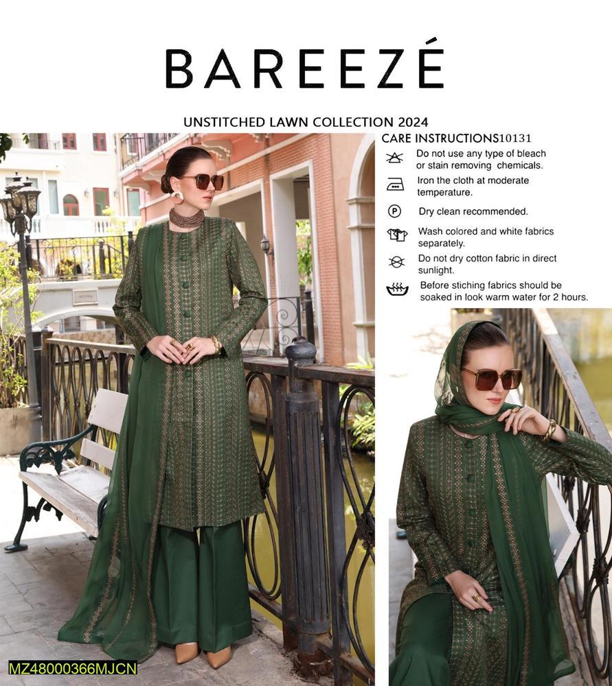 3 Pcs Women’s Unstitched Lawn Embroidered Suit