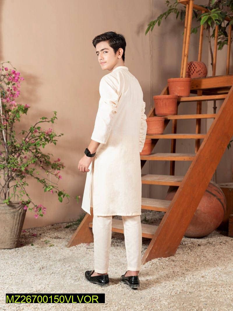 Boy’s Embroidered Kurta And Trouser Suit Set