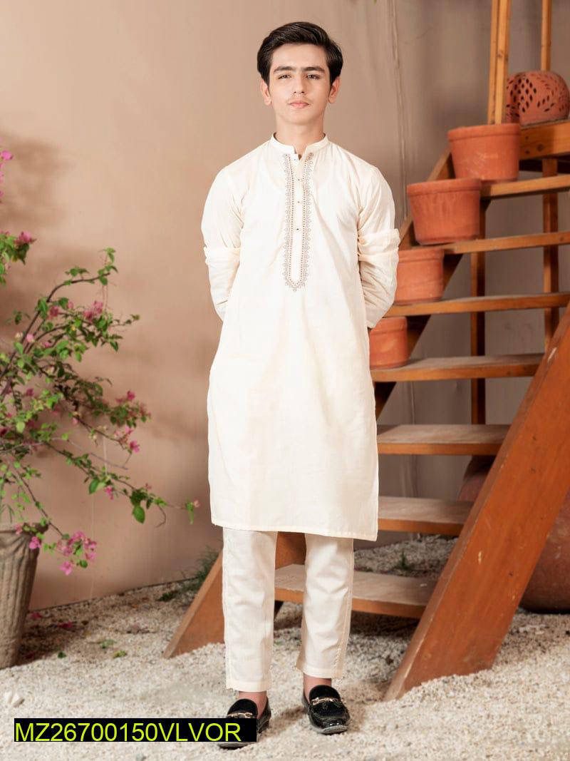 Boy’s Embroidered Kurta And Trouser Suit Set